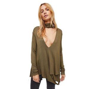 Free People Uptown Choker Turtleneck Top Green